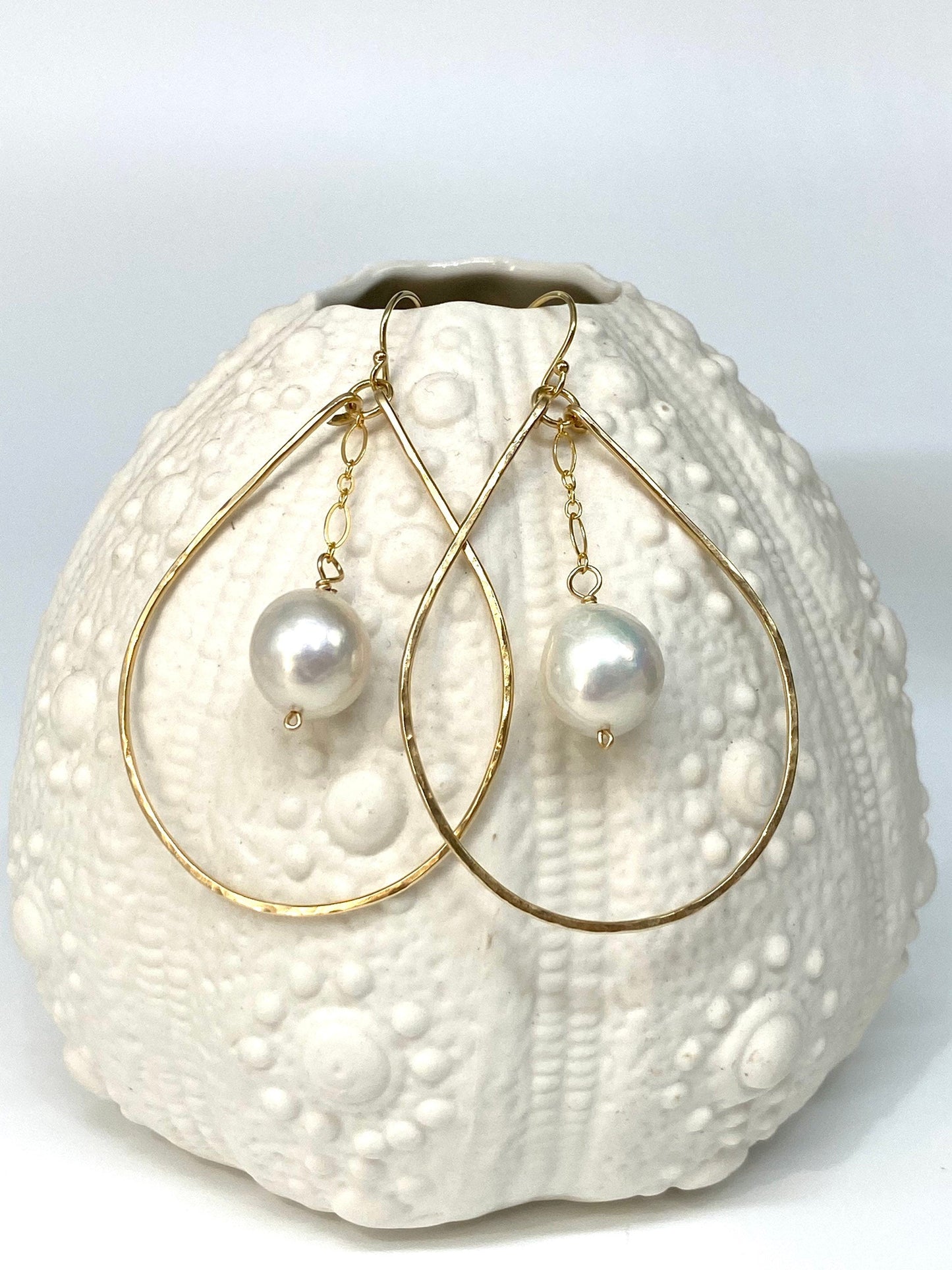 White Edison pearl hoops