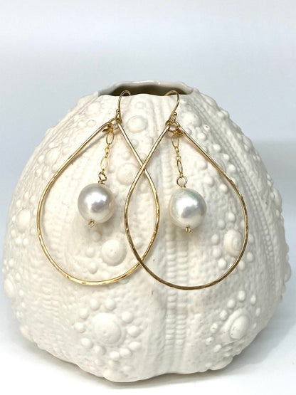 White Edison pearl hoops