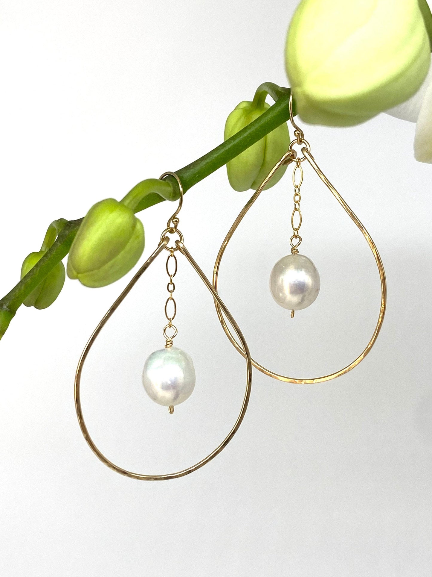 White Edison pearl hoops