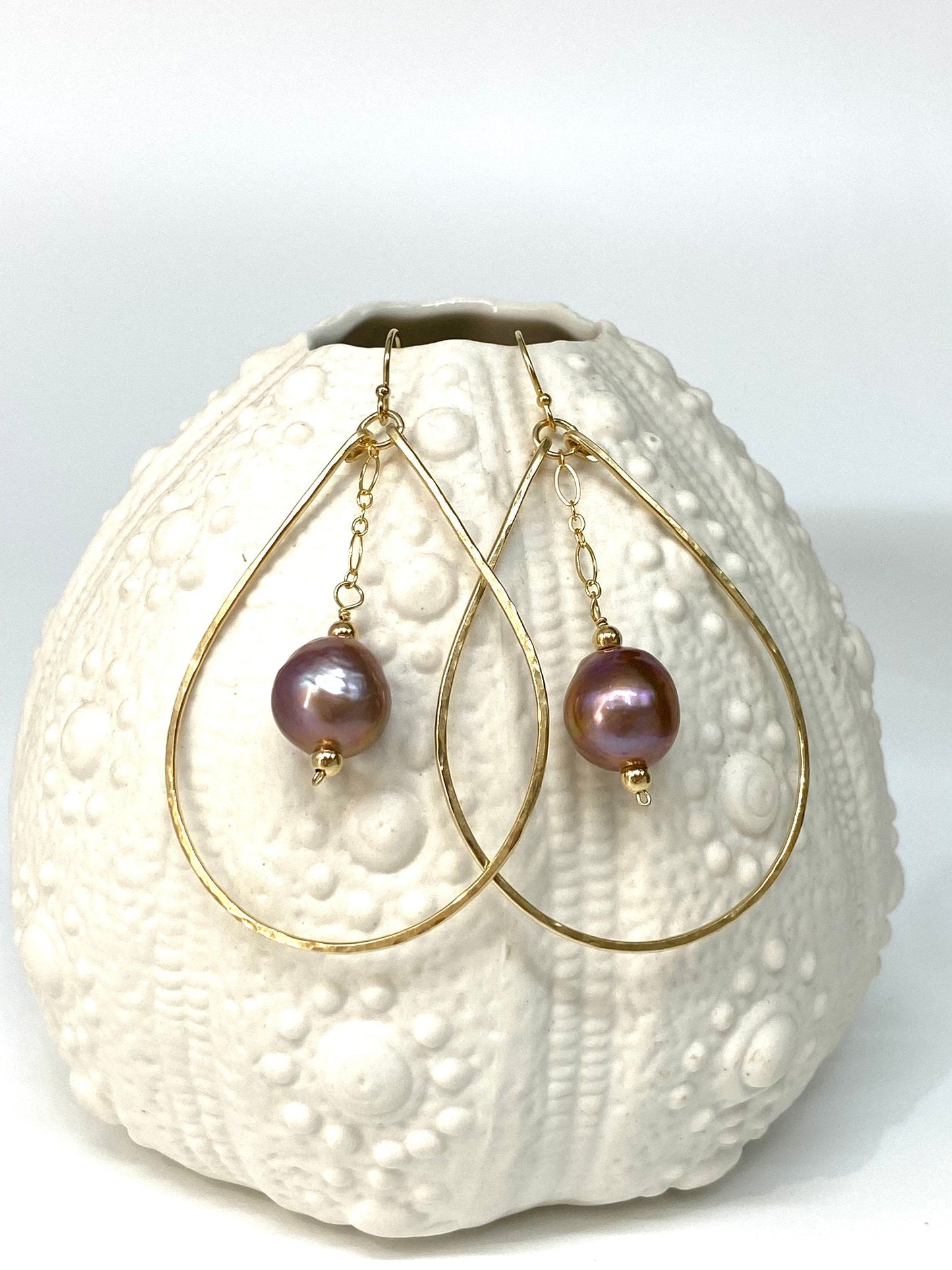 Purple Edison pearl hoops