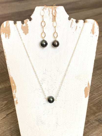 Tahitian pearl link drop earrings