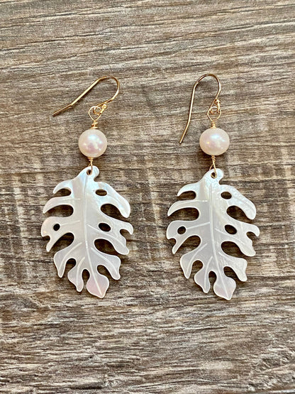 Monstera leaf earrings and necklace