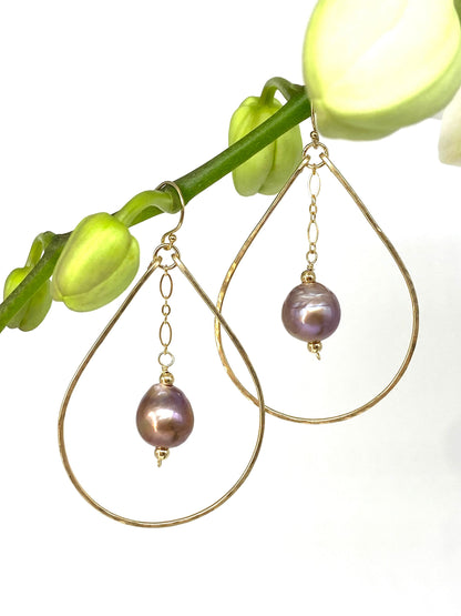 Purple Edison pearl hoops