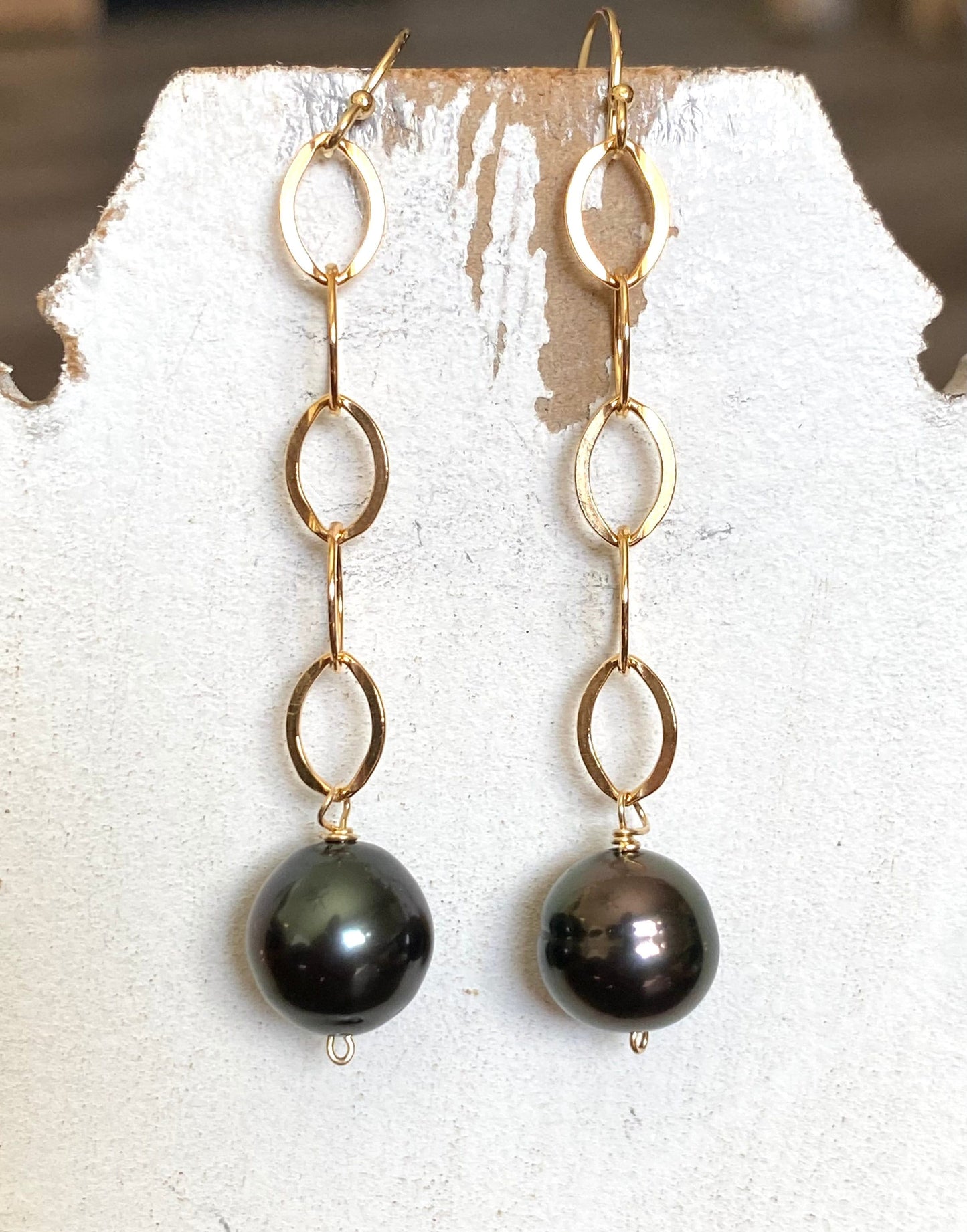 Tahitian pearl link drop earrings