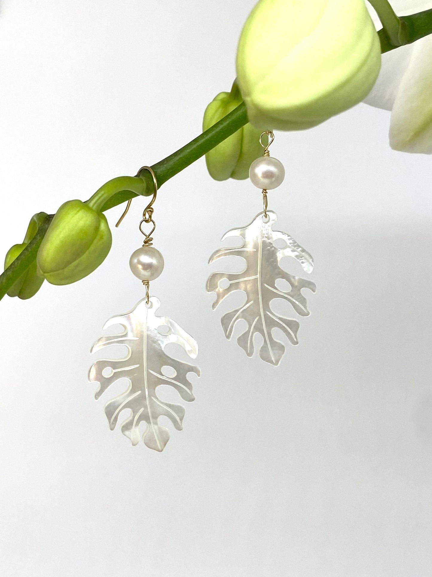 Monstera leaf earrings and necklace