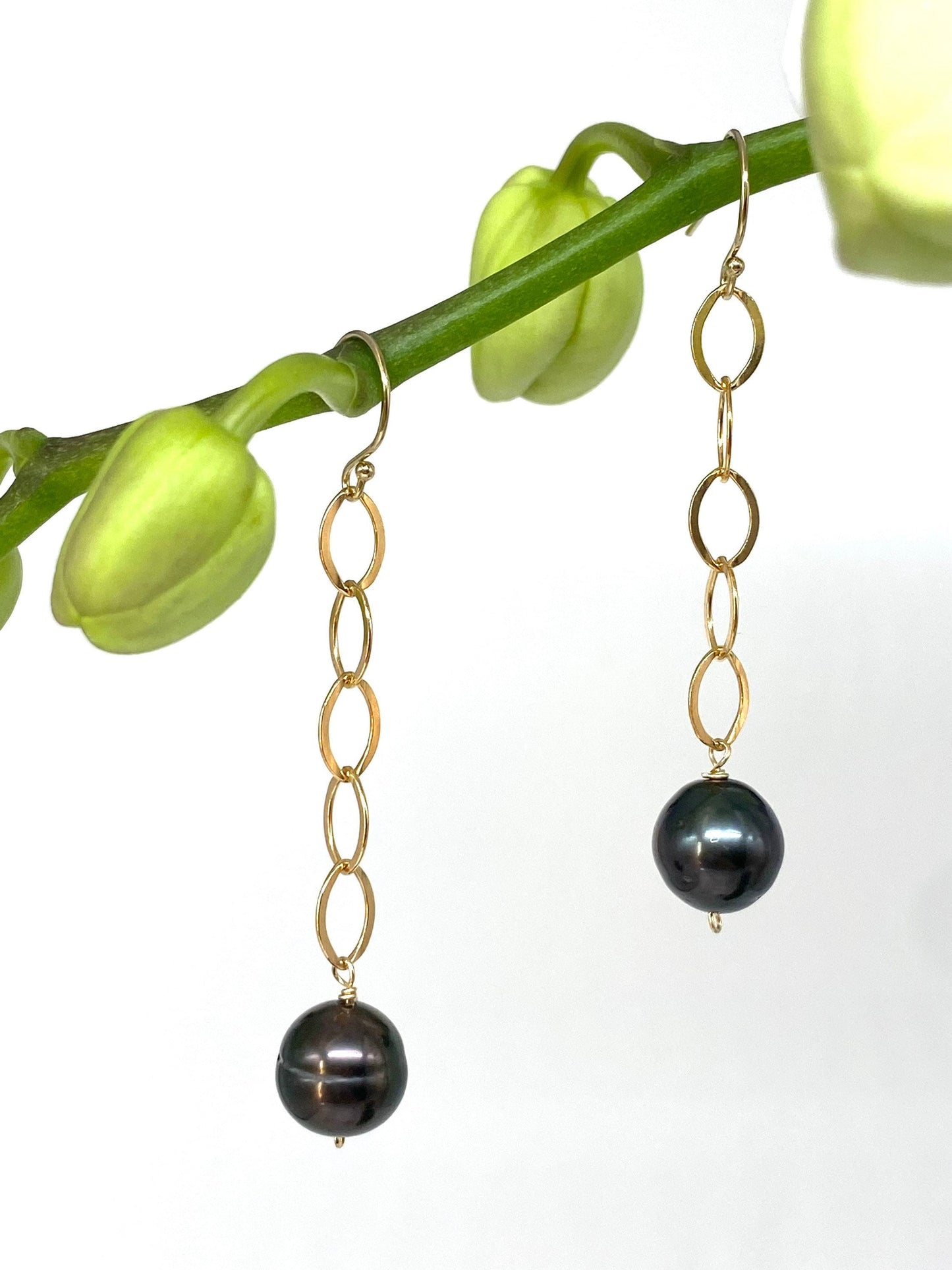 Tahitian pearl link drop earrings