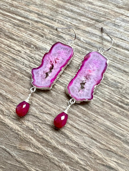 Pink Geode and chalcedony earrings