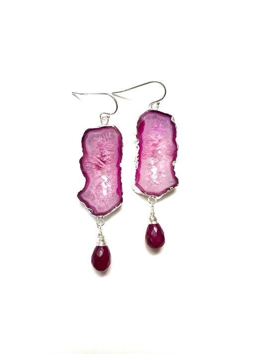 Pink Geode and chalcedony earrings