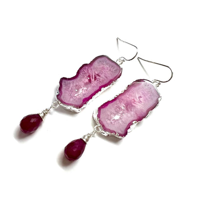 Pink Geode and chalcedony earrings