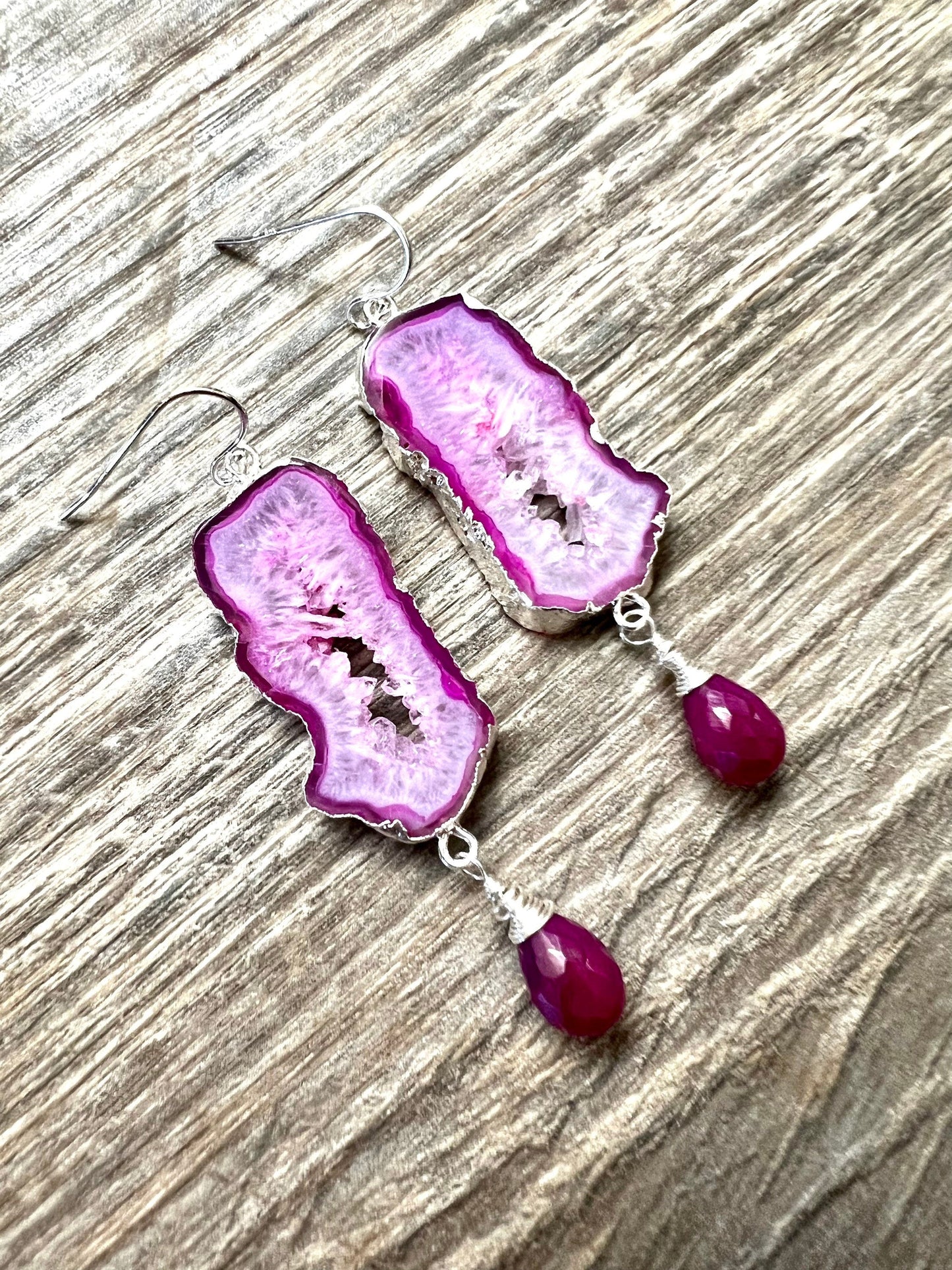 Pink Geode and chalcedony earrings