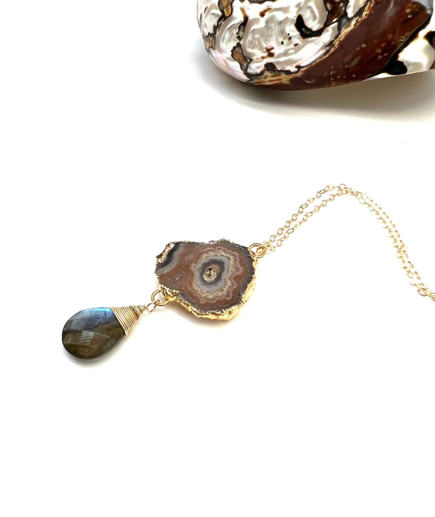 Amethyst slice and labradorite gemstone necklace