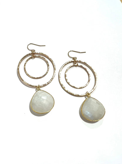 Rainbow moonstone double hoops earrings