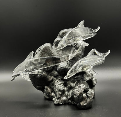 Triple dolphin glass sculpture