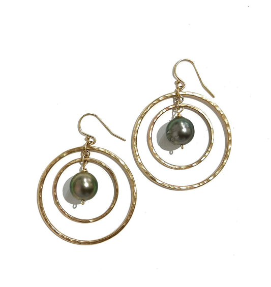 Tahitian Pearl double hoops earrings