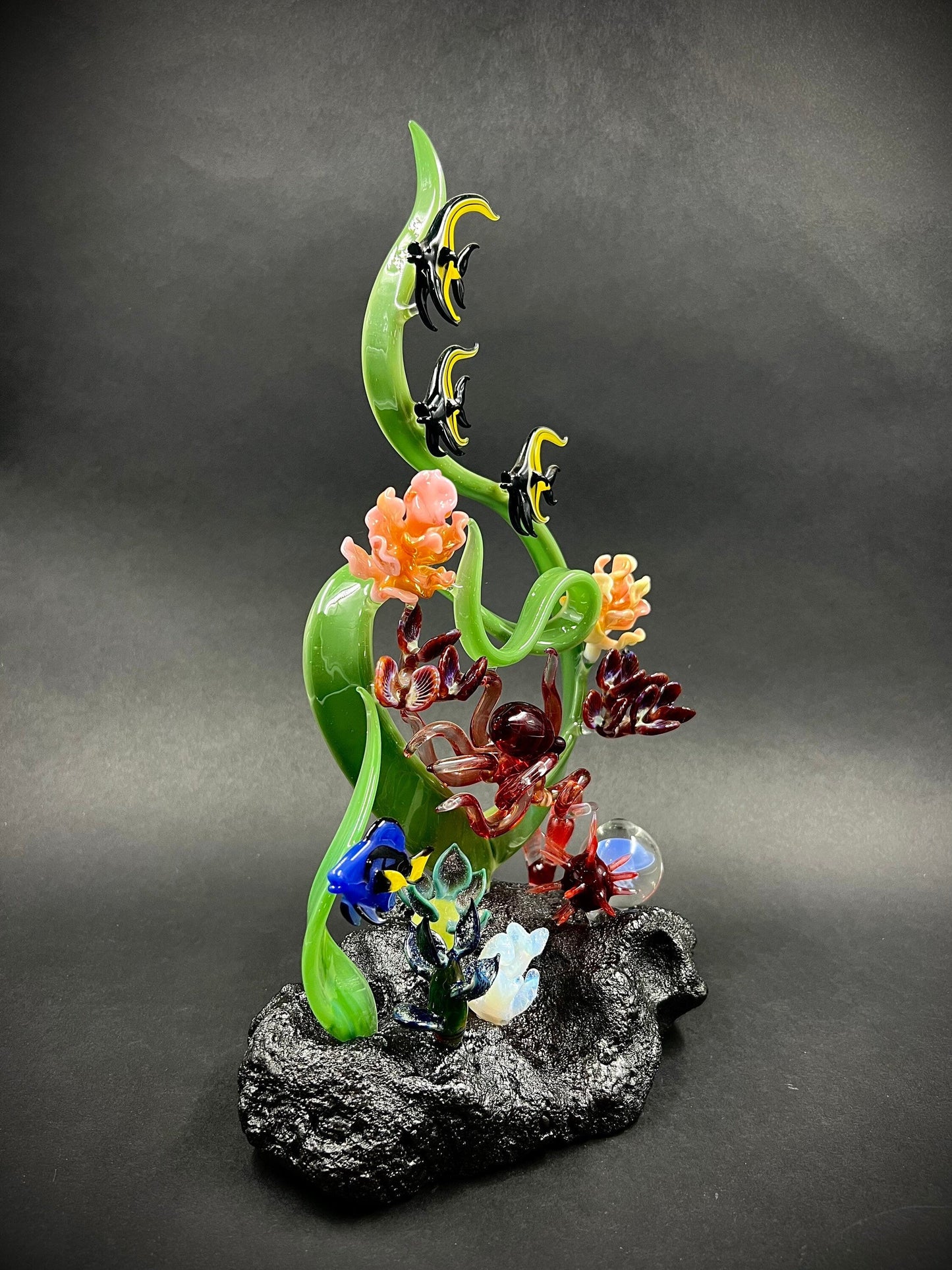 Hawaiian Reef with Octopus and Moorish Idols glass sculpture