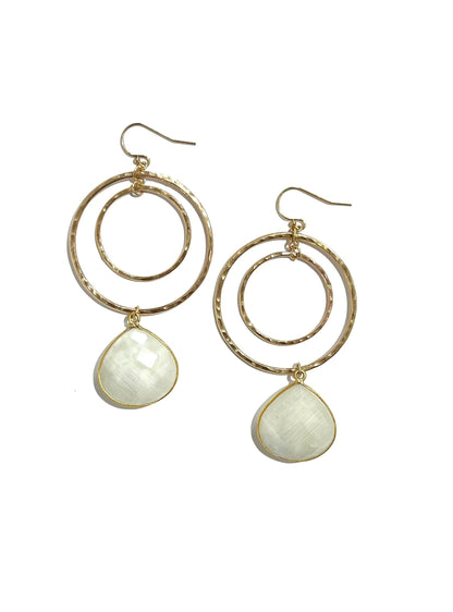 Rainbow moonstone double hoops earrings