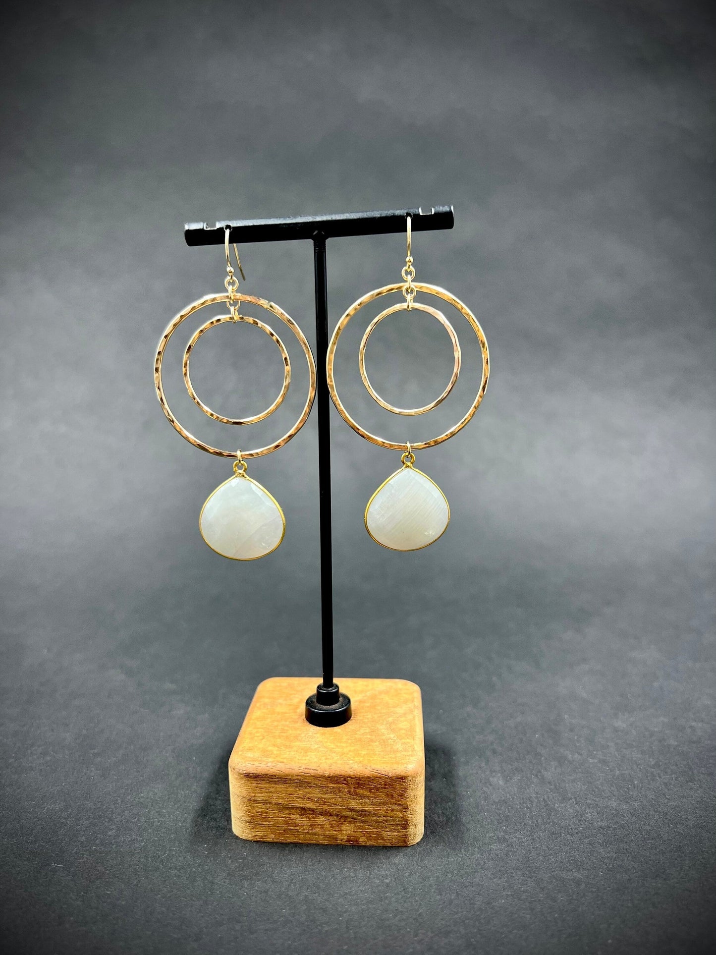 Rainbow moonstone double hoops earrings