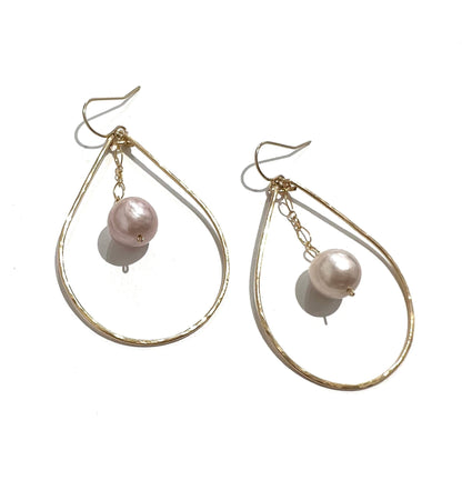 Pink Edison pearl hoops