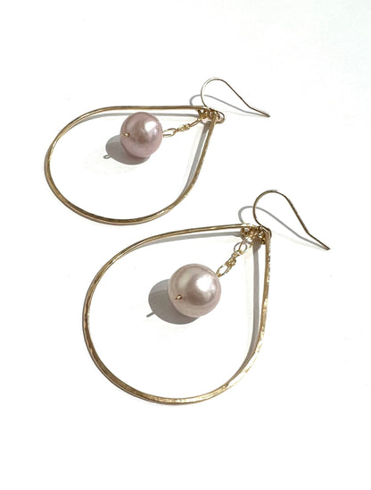 Pink Edison pearl hoops