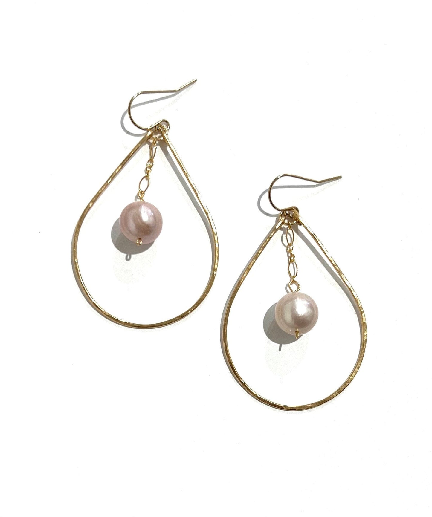 Pink Edison pearl hoops