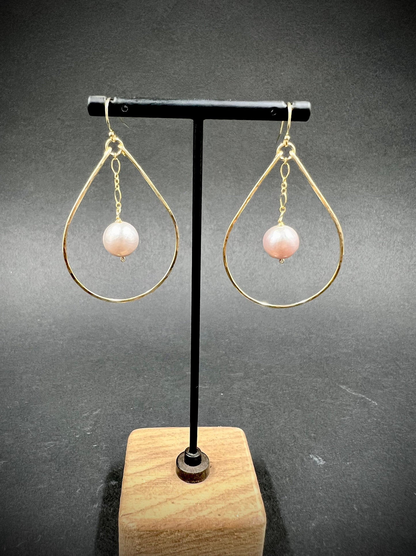 Pink Edison pearl hoops