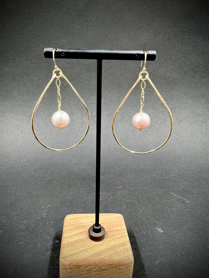 Pink Edison pearl hoops