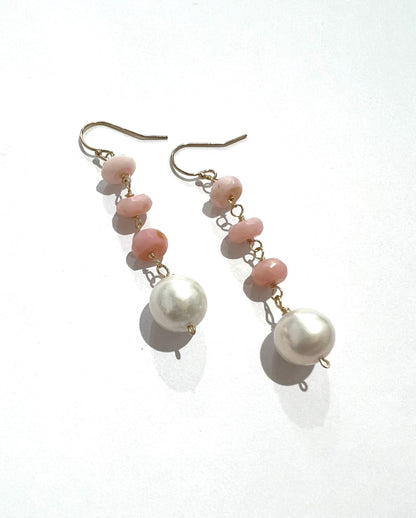 Peruvian opal and Edison pearl earrings