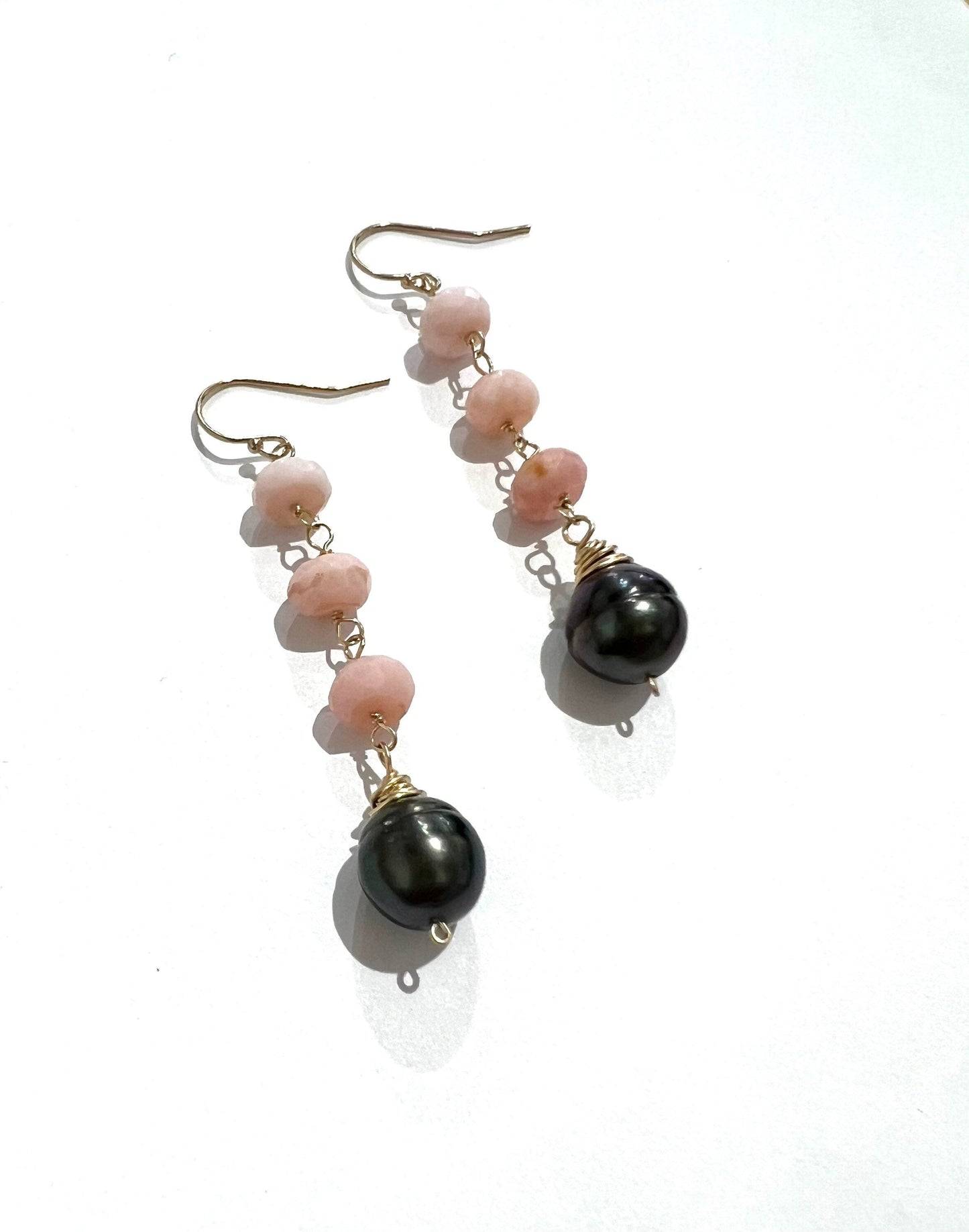 Peruvian opal and Tahitian pearl earrings