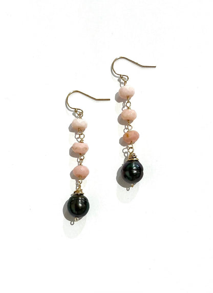 Peruvian opal and Tahitian pearl earrings