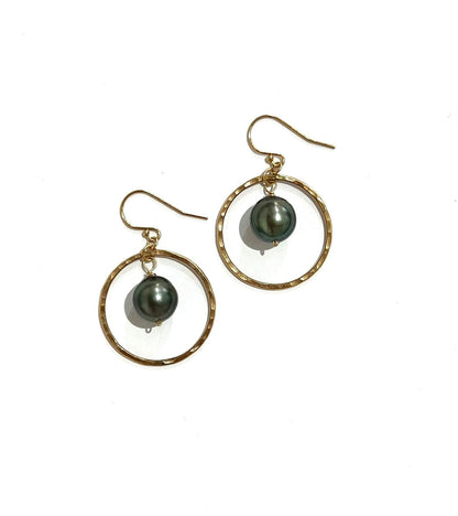 Tahitian Pearl single hoops earrings