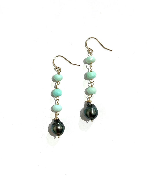 Peruvian opal and Tahitian pearl earrings