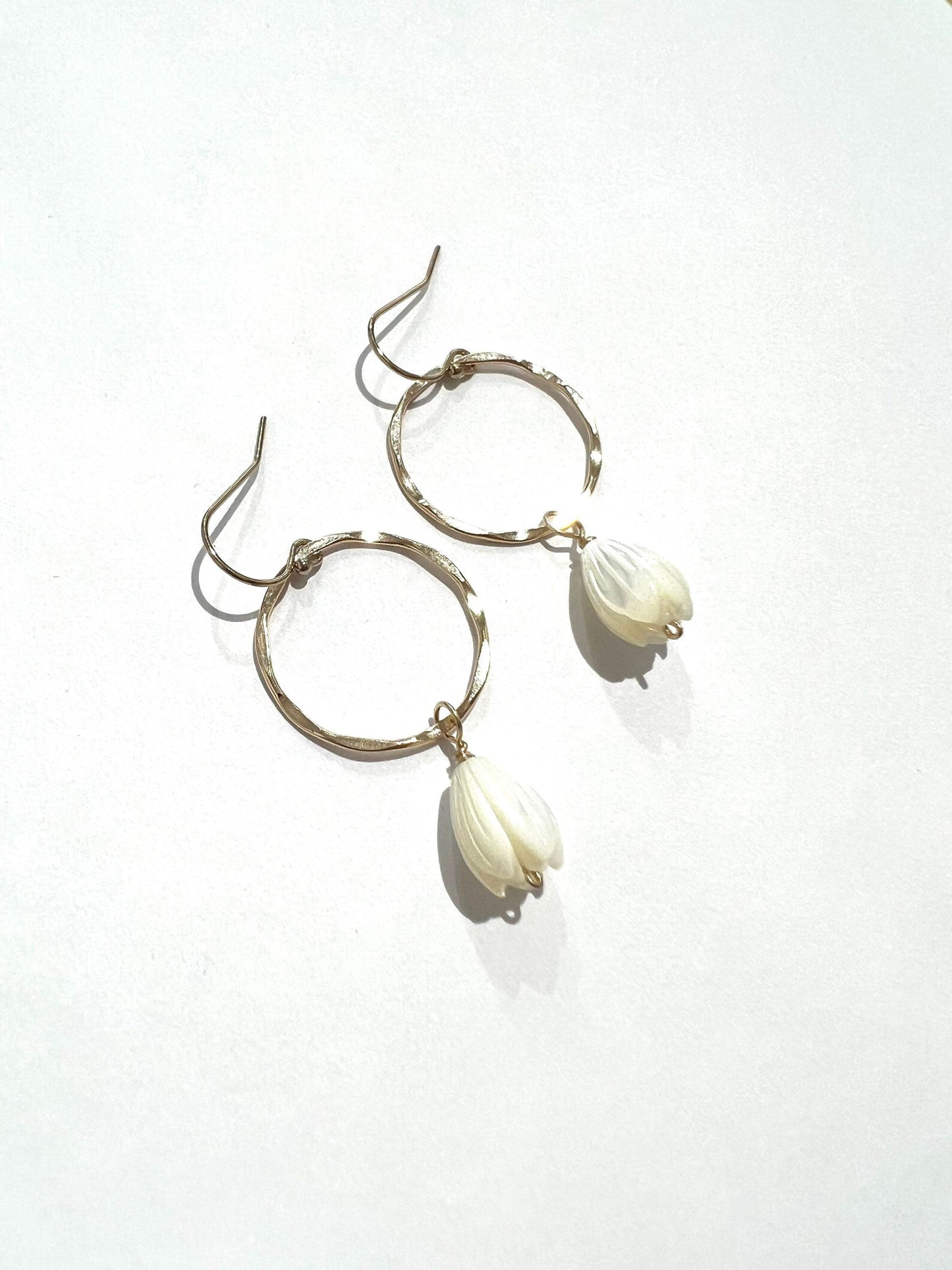 Mother of pearl pikake hoop earrings