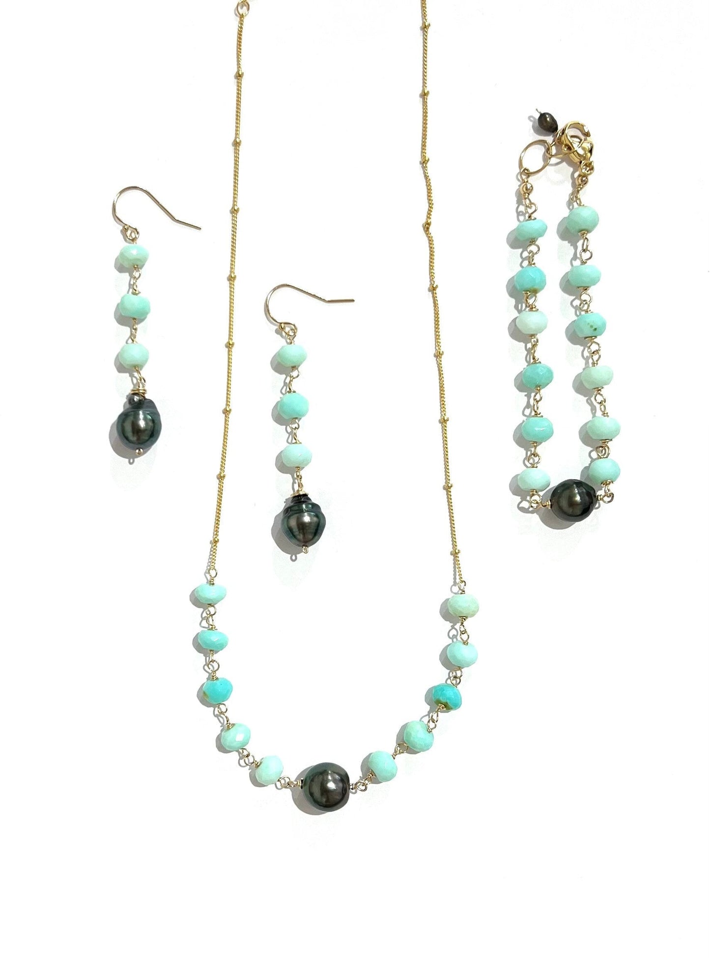 Peruvian opal and Tahitian pearl earrings