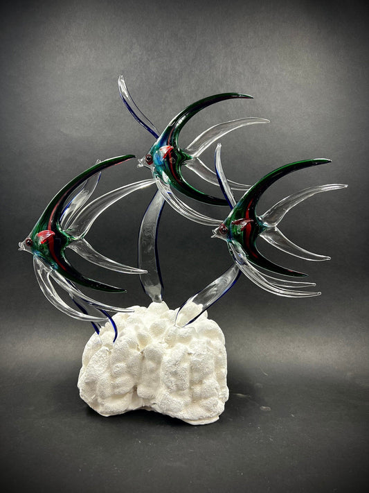 Triple Angelfish Glass Sculpture