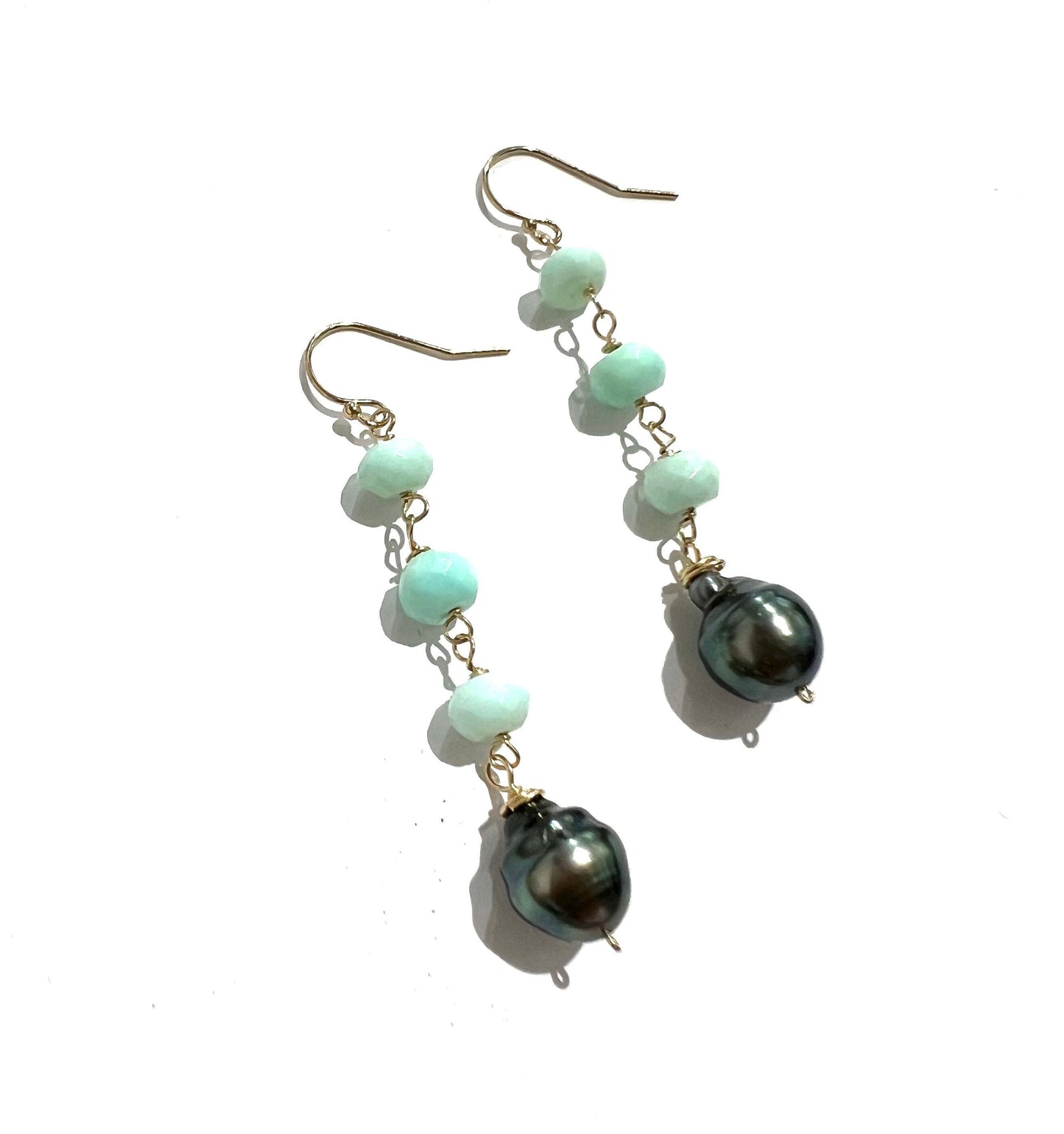 Peruvian opal and Tahitian pearl earrings