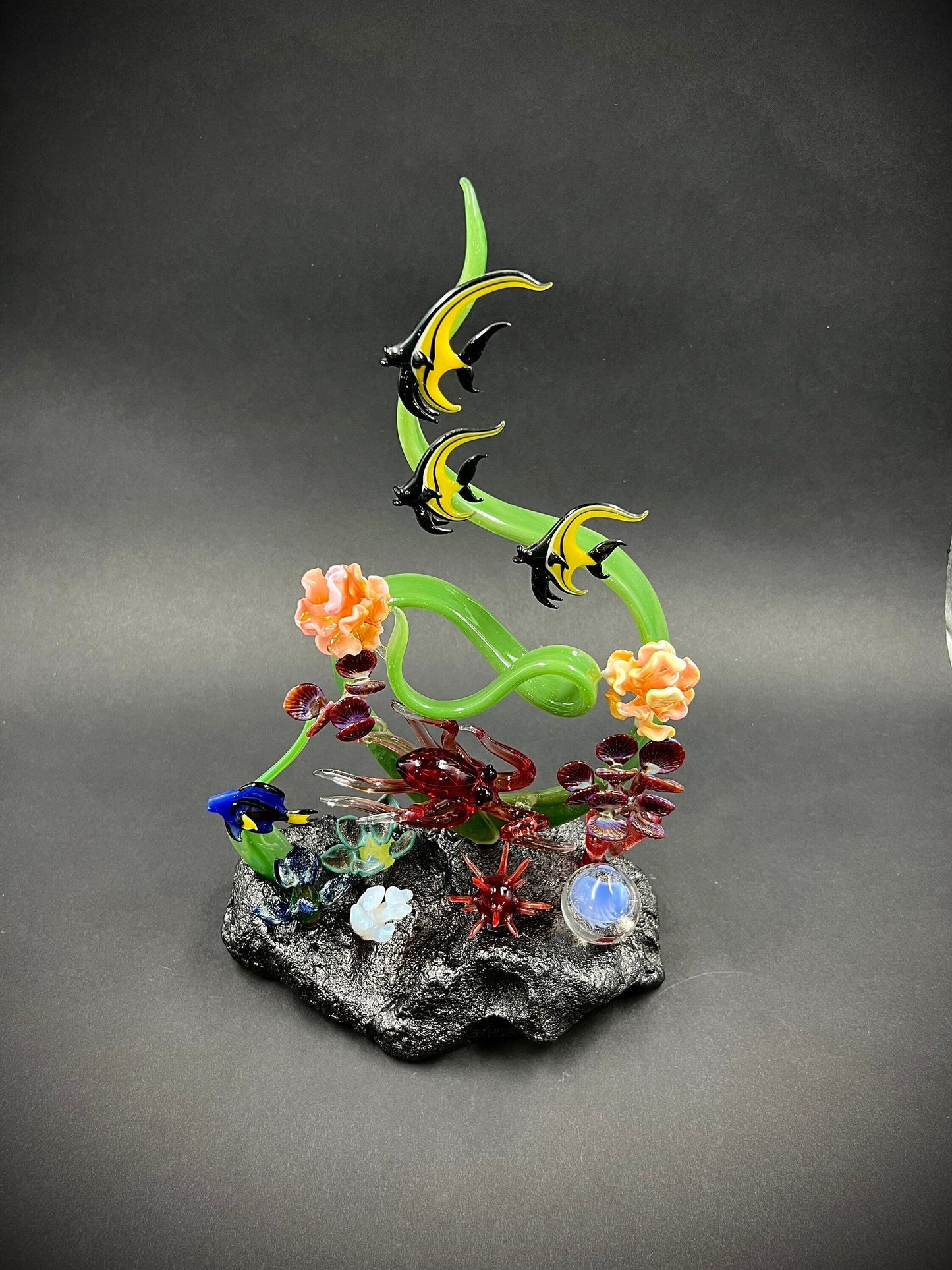 Hawaiian Reef with Octopus and Moorish Idols glass sculpture