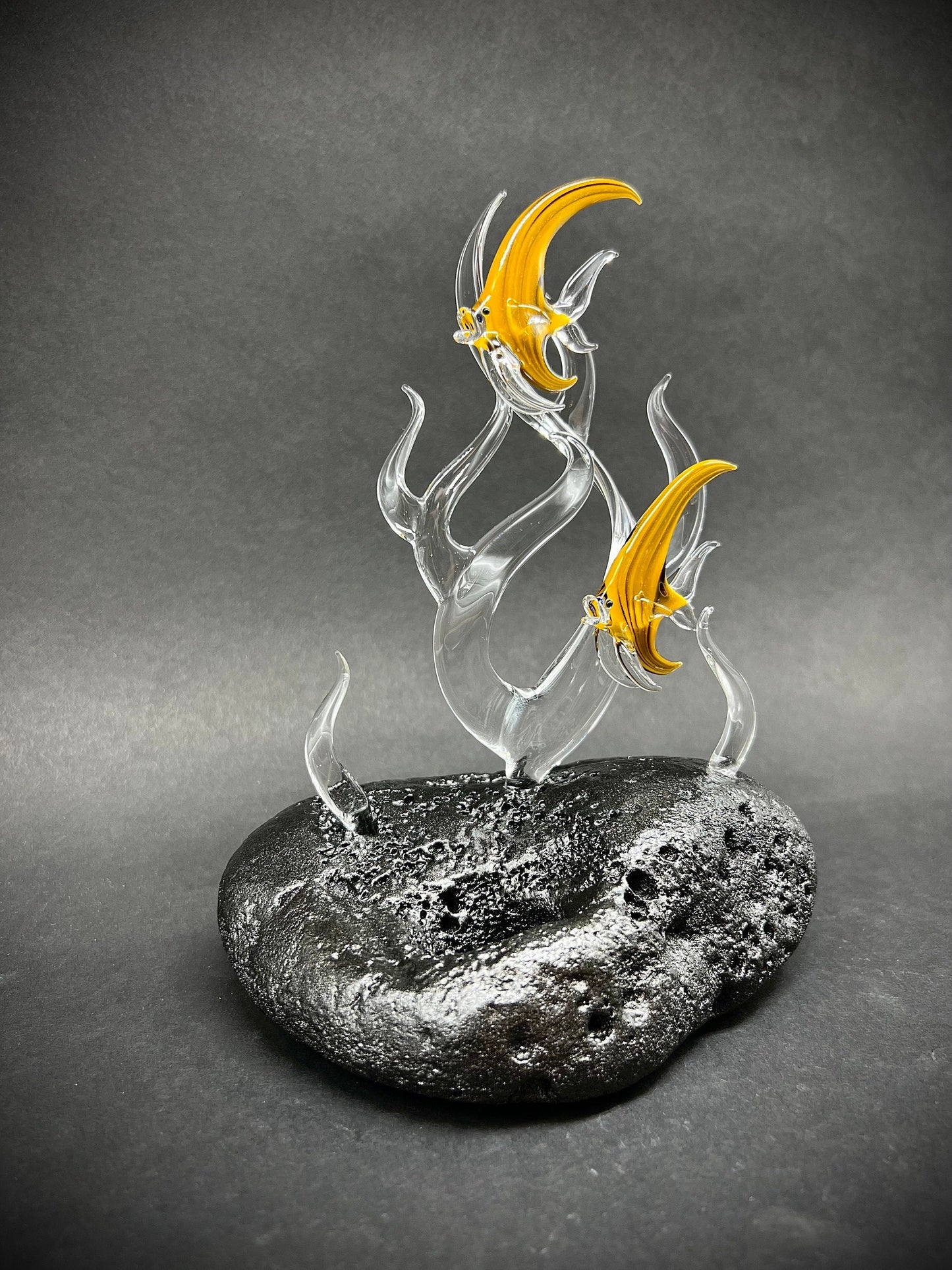 Hawaiian angelfish on clear glass sculpture