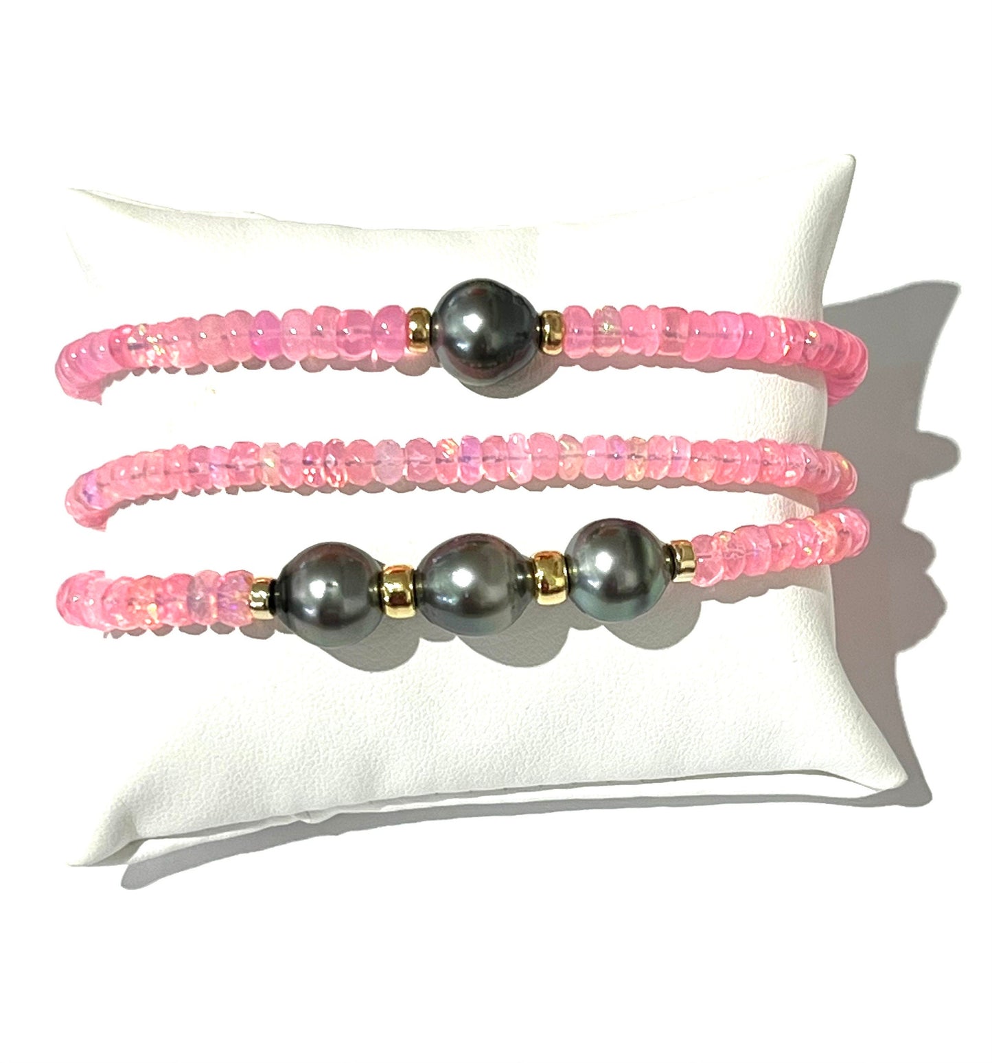 Light Pink Ethiopian opal bracelet with or without tahitian pearls