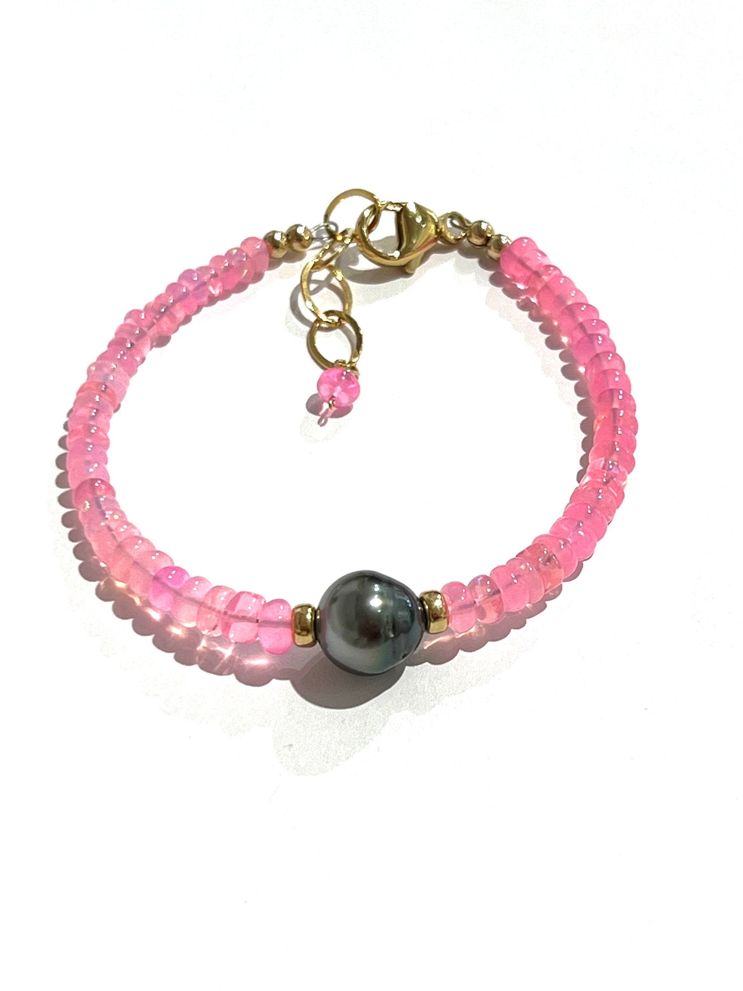 Light Pink Ethiopian opal bracelet with or without tahitian pearls