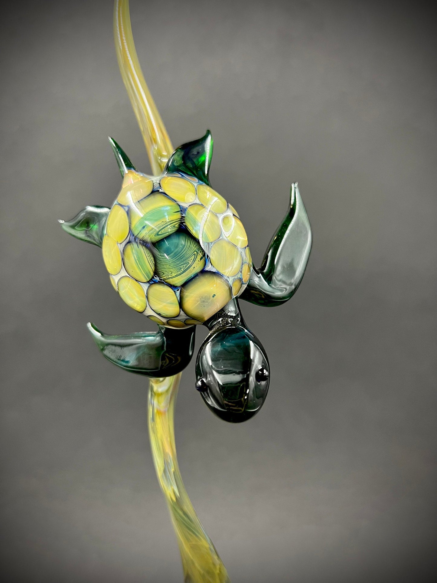 Turtle on seaweed glass sculpture