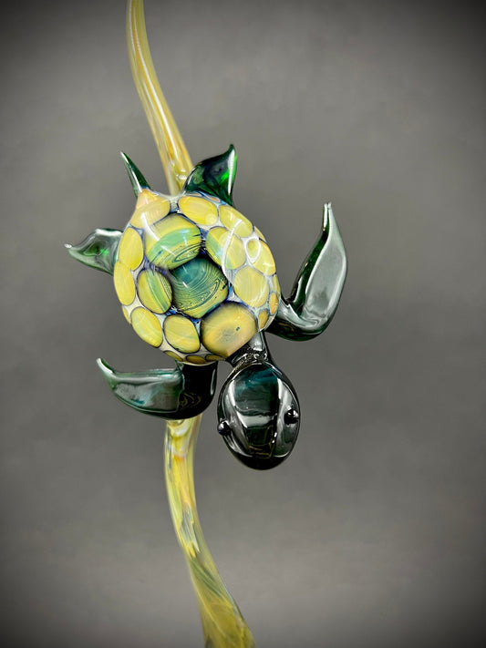 Turtle on seaweed glass sculpture