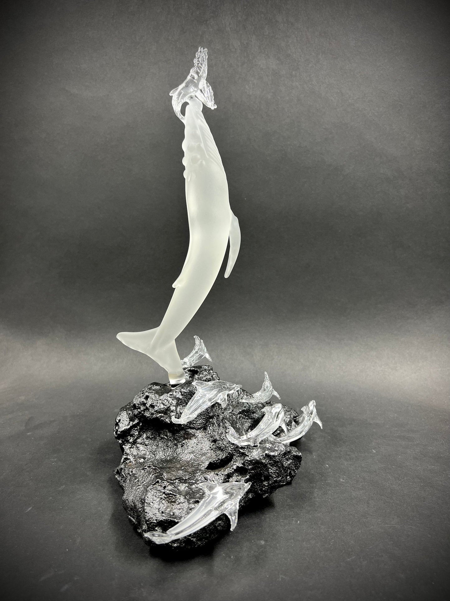 First Breath Whale With Dolphins Glass Sculpture