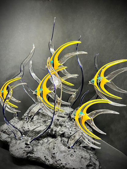 School of 5 Angelfish glass sculpture set