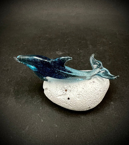 Blue sparkle dolphin glass sculpture