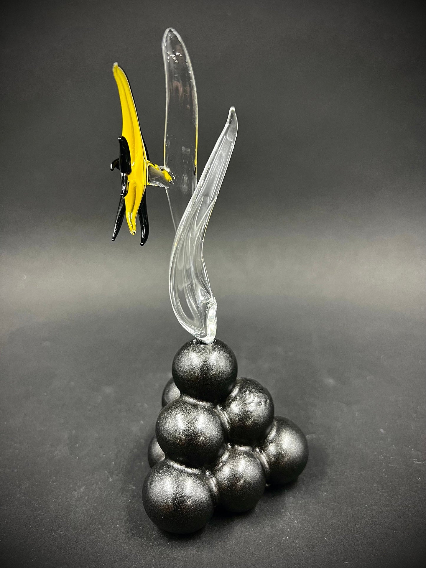 Mini moorish idol on a seaweed glass sculpture