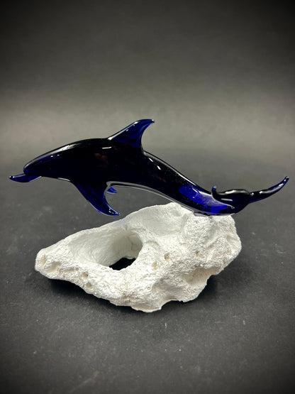 Large Blue Dolphin Glass Sculpture