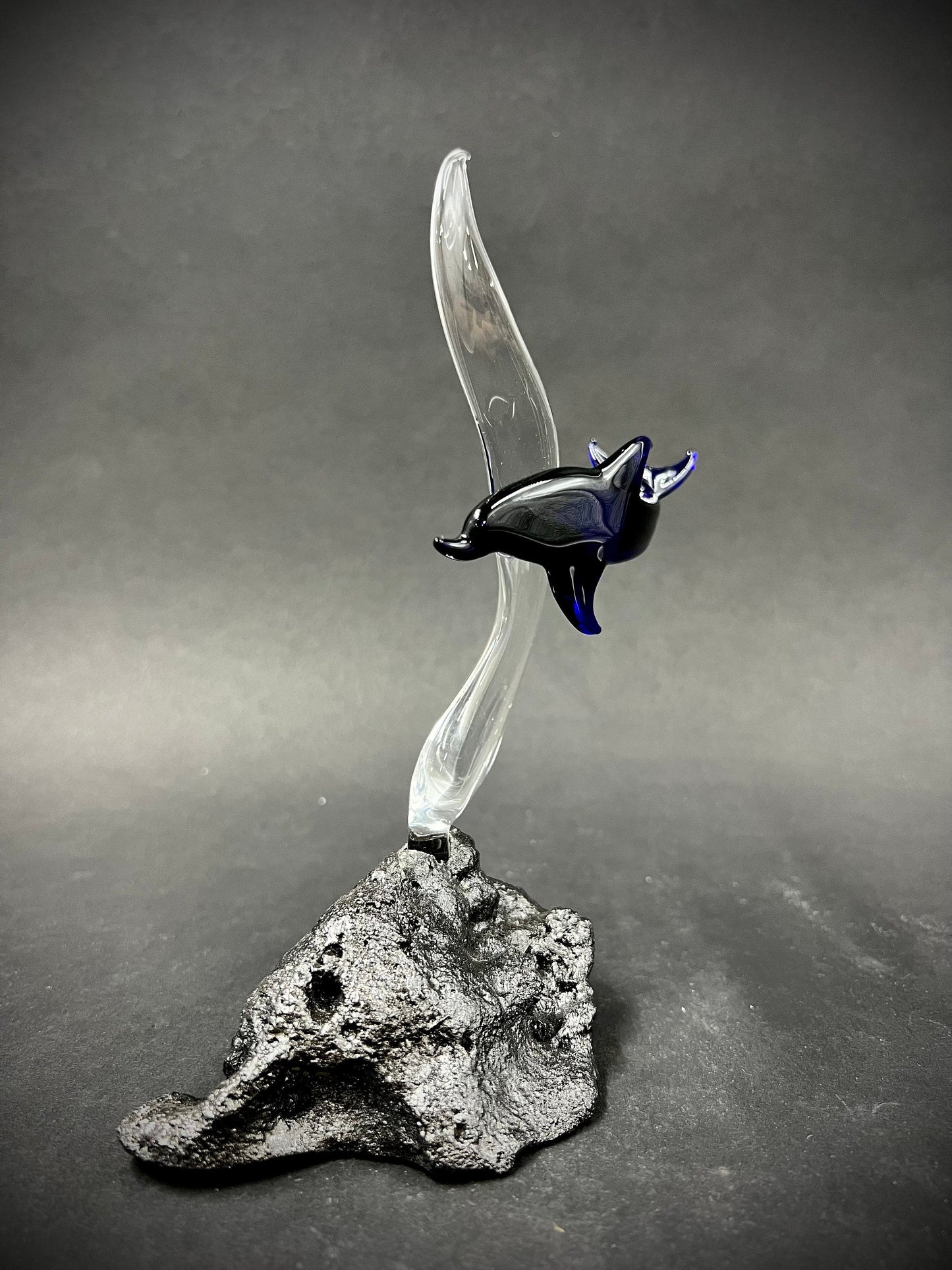 Blue Dolphin on a wave Glass Sculpture