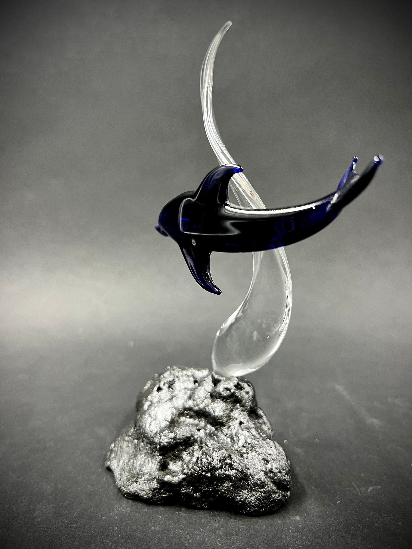 Blue Dolphin on a wave Glass Sculpture