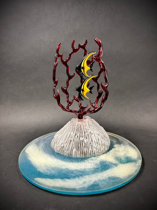 Mini Moorish Idol in Coral on resin ocean glass sculpture