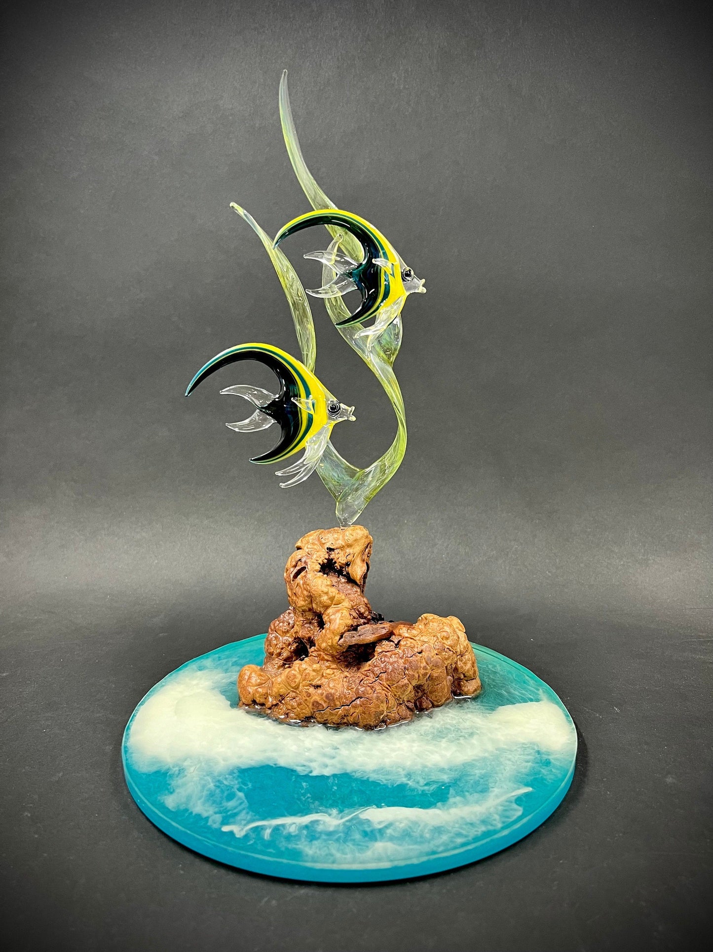 Mini Angelfish on resin ocean glass sculpture